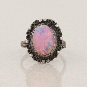 Sterling Silver Mexican Pink Foil Opal Ring Size 6 1/2